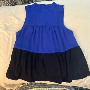 Banana Republic Blue & Black Peplum Sleeveless Blouse